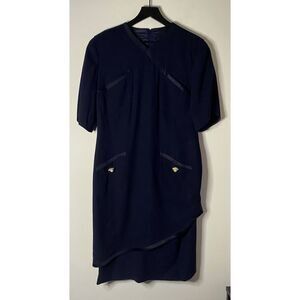 Louis Feraud Vintage Navy Blue Virgin Wool Dress Size 12